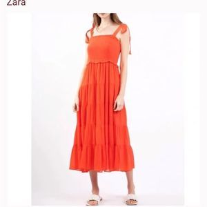 Zara Orange Tie Strap MIDI Dress
